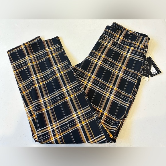 NWT. Counterparts Pants Black Yellow Plaid Elastic Waist Super Stretch Size 16 - Picture 4 of 11